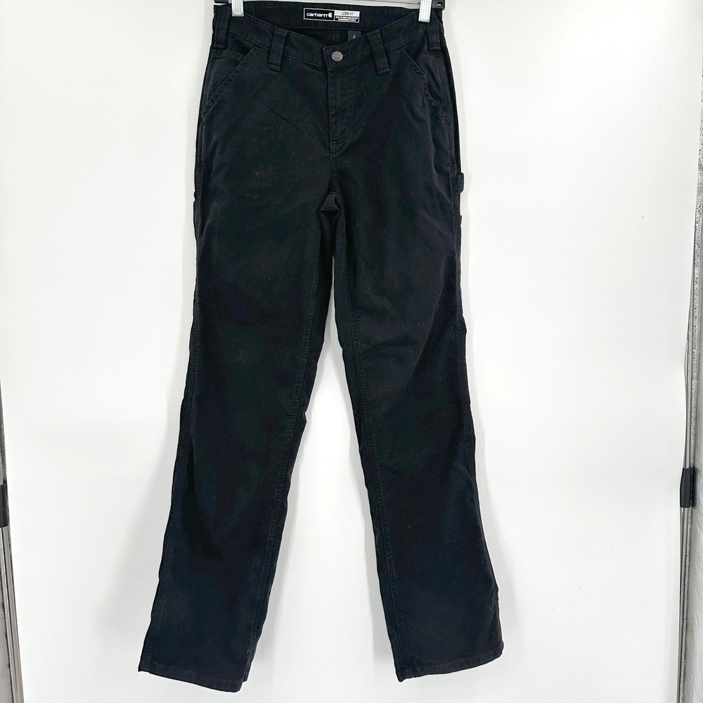 Carhartt Womens Loose Fit Carpenter Painters Pants Black Canvas 2 Tall